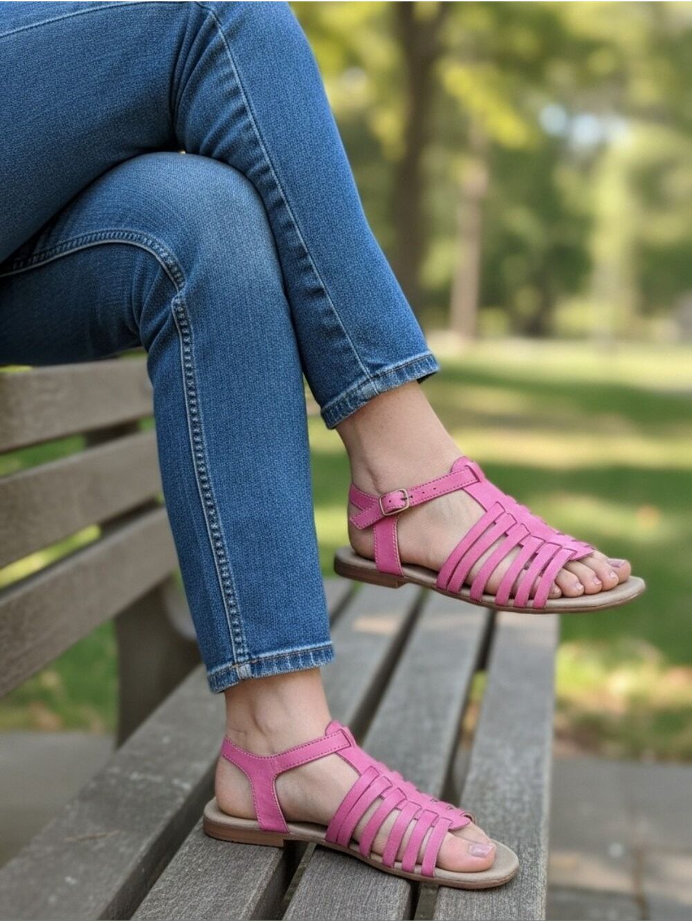 Sanita Pink Multi-Strap Sandals with Ankle Buckle
